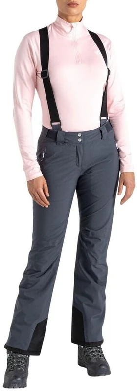 Dare 2b Womens Diminish Waterproof Ski Salopettes Pants, Scrim Lined & Adjustable Waist & Hem - Perfect for Winter Outdoors & Snow Sports Ebony Grey