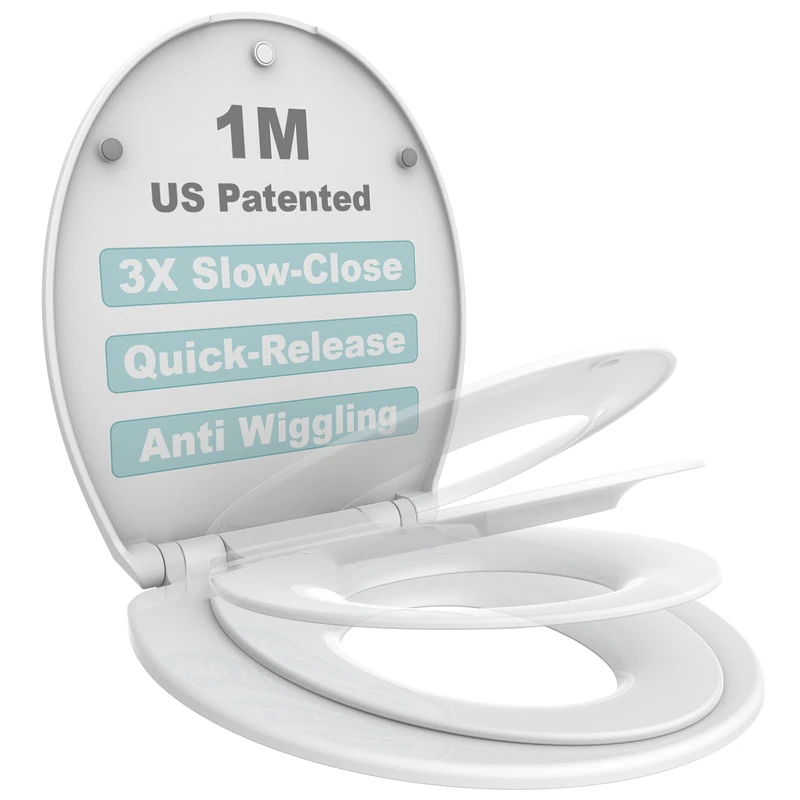 1M Round Family Toilet Seat with Toddler Seat Built-in, 3X Slow Close, White