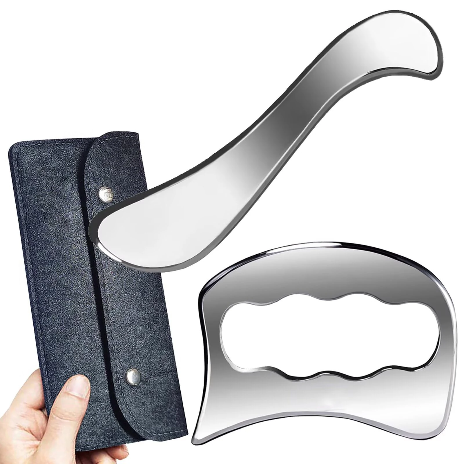 GYX COELE 2 in 1 Stainless Steel Muscle Scraper Tools Set Gua Sha Massage Scraper Scraping Tool,IASTM Tool for Soft Tissue Physical Therapy Stuff, Used for Back, Legs, Arms, Neck