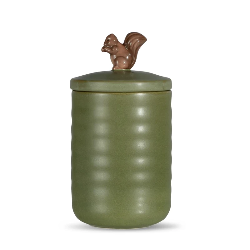 Sagaform Ellen 5018444 Tin with Squirrel Stoneware Green Size: Approx. 10 x 13.5 cm - Image 1