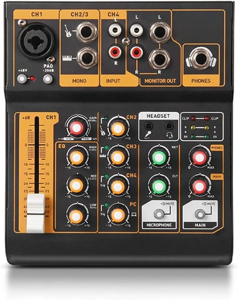 Studio Mixing Desks, DJ Mixer 4-channel portable audio mixer DJ music console with XLR with 48V phantom power for DJ Live web show Live Mixers