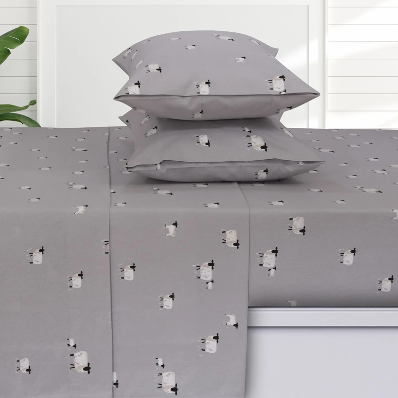 Tribeca Living Printed Flannel King Sheet Set, Super Soft 100% Cotton, Extra Deep Pocket Fitted with Oversized Flat, Sheep