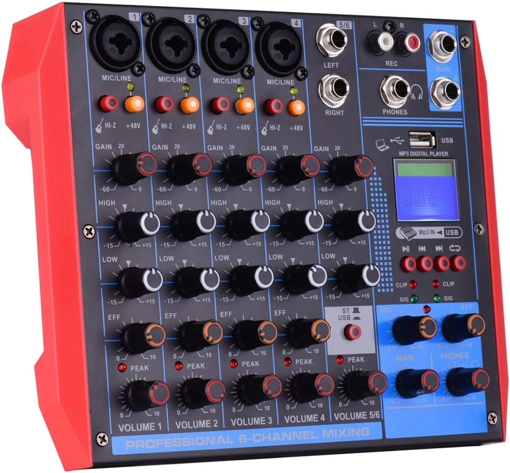 Studio Mixing Desks, Live Mixers 6-Channel Mixing Console Digital Audio Mixer Supports BT/USB/MP3 Connection for Music Recording DJ Network Live Broadcast Karaoke