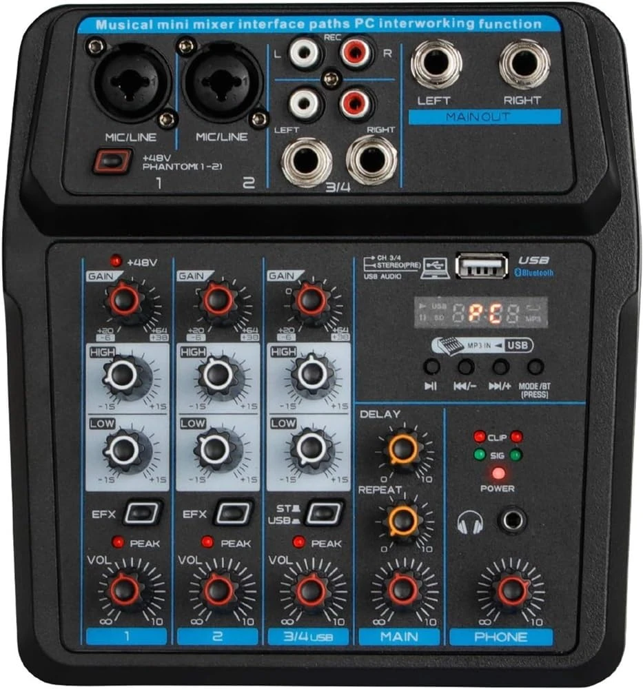 Studio Mixing Desks, Live Mixers Bluetooth 4/6 channel mixer with sound card, home and civil performance stage, USB small Live Mixers DJ Mixer,4way