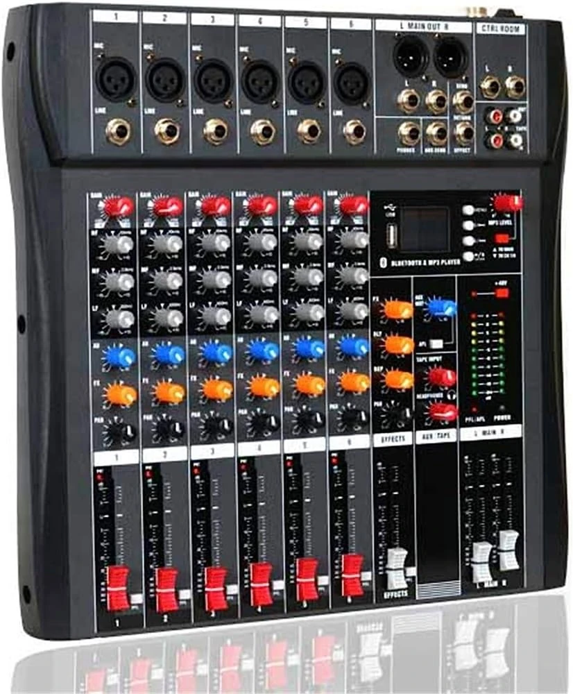 DJ Mixer, Live Mixers 6 Channel Audio Mixer Controller Bluetooth USB Support Portable Mixing Console Digital Sound Mixer Amplifier With Mixing Desks