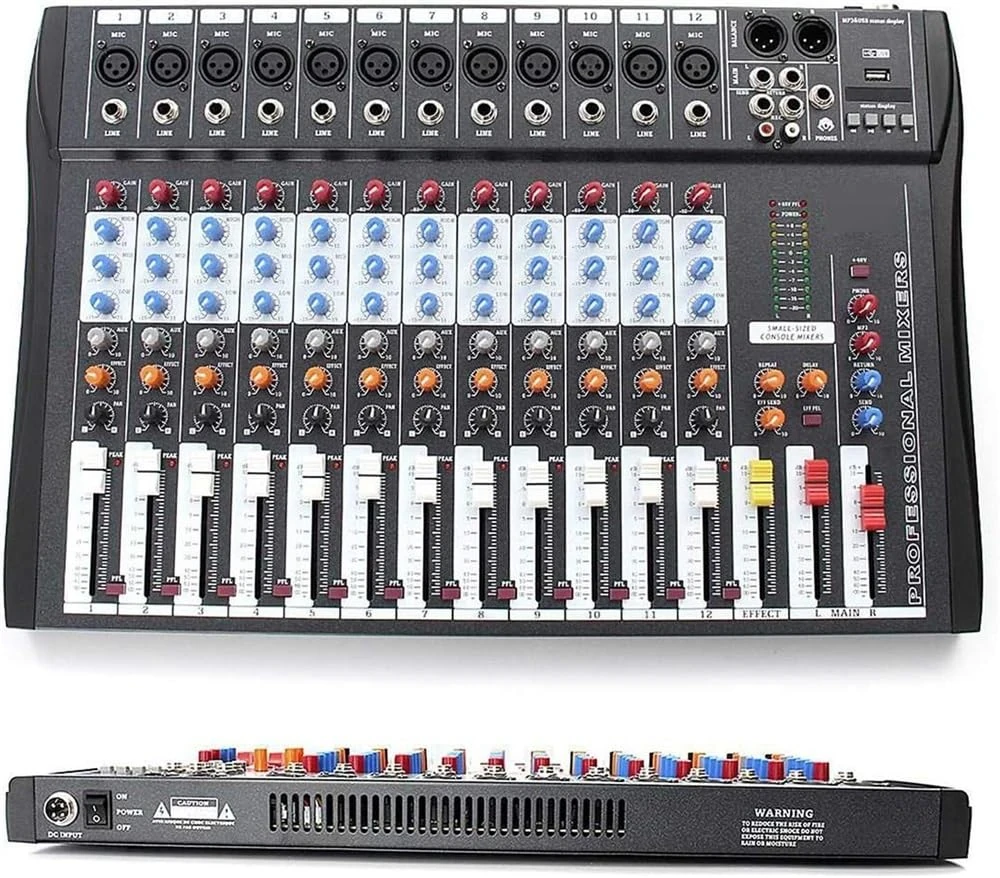 Studio Mixing Desks, DJ Mixer Professional 12 Channel BlueTooth Audio Mixer DJ Mixer Board USB Power Mixing Console Music Stereo Sound Mixer Live Mixers
