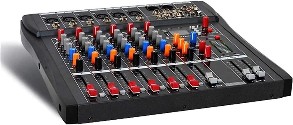 Studio Mixing Desks, 6/8/12/16 Channels Compact Audio Mixer Bluetooth USB DJ Sound Mixing Console 48V Monitor Amplifier,6 way