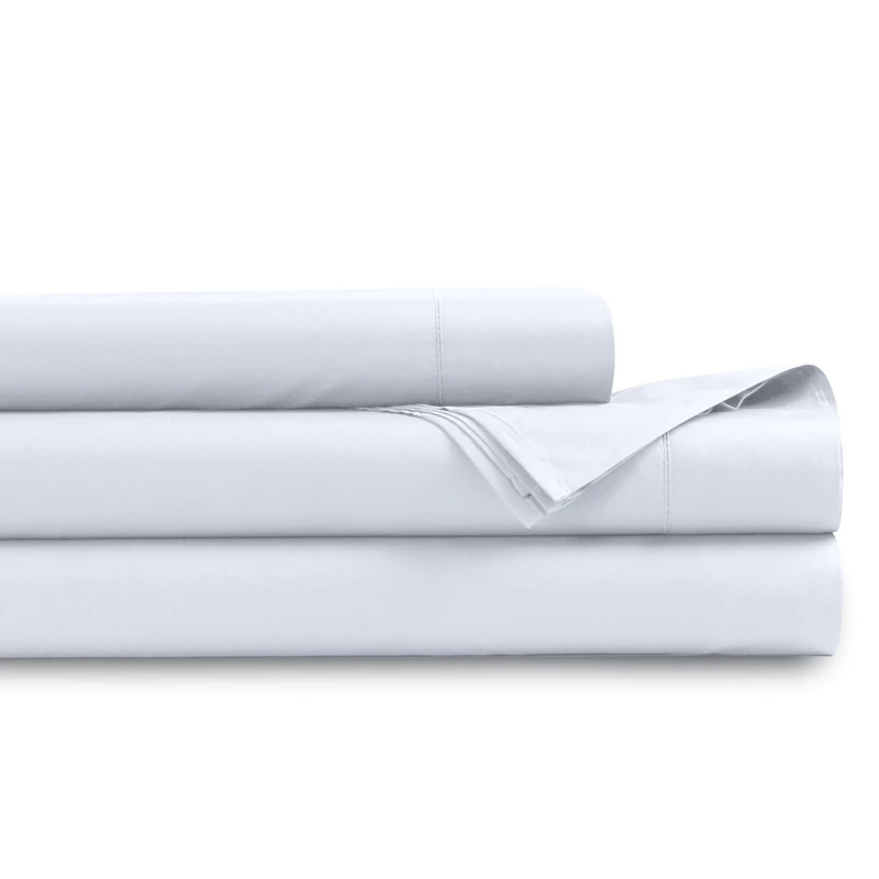 Tribeca Living Organic Cotton Queen Percale Sheets - 400 Thread Count, Extra Deep Pocket, Smooth, Crisp and Breathable, 4-Piece Bedding Set, Pure White