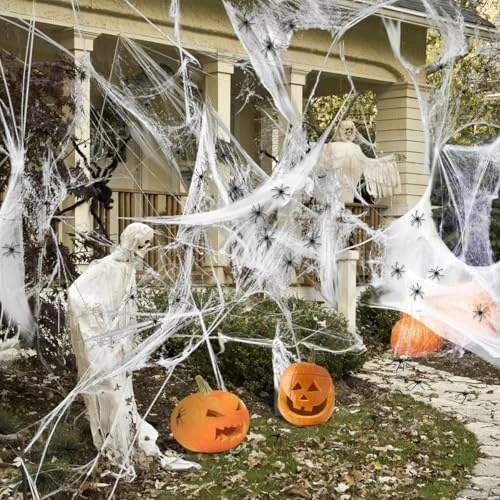 AMLOOPH Cobwebs Halloween Decorations - 40 Fake Plastic Spiders + 120g Stretchable Cobwebs for Party Cover Up To 550sft