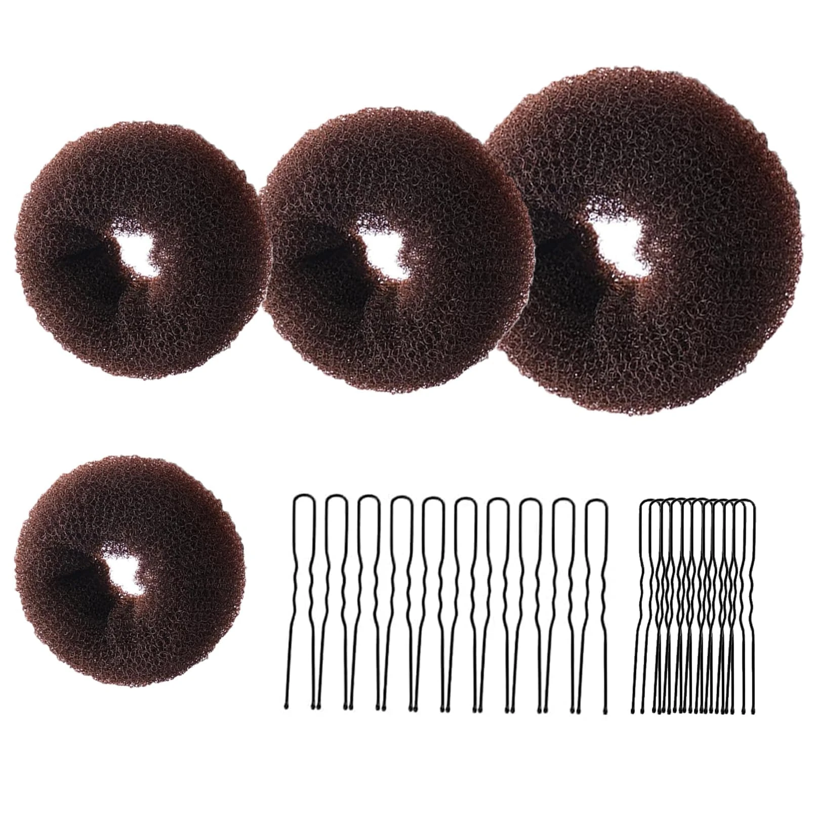 4 Pcs Ring Style Donut Bun Shaper with 20 Hair Pins,Hair Donut Brown Hair Donuts,Hair Donut Bun Maker Set,Hair Bun Donut for Girls Kids Women DIY Chignon Hair Styles Dancer Ballerina(Brown)