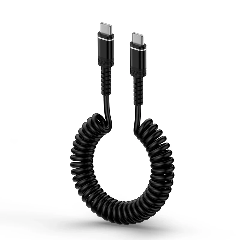 Coiled USB C to C Cable for Car, Type C Retractable Samsung Phone Charger Cable Fast Charging Lead for Samsung Galaxy S25 S24 Ultra S23 S22 S21 A55 5G A54 A53 A35 A34 A17 A16 A15 A14 iPhone 17 16 15