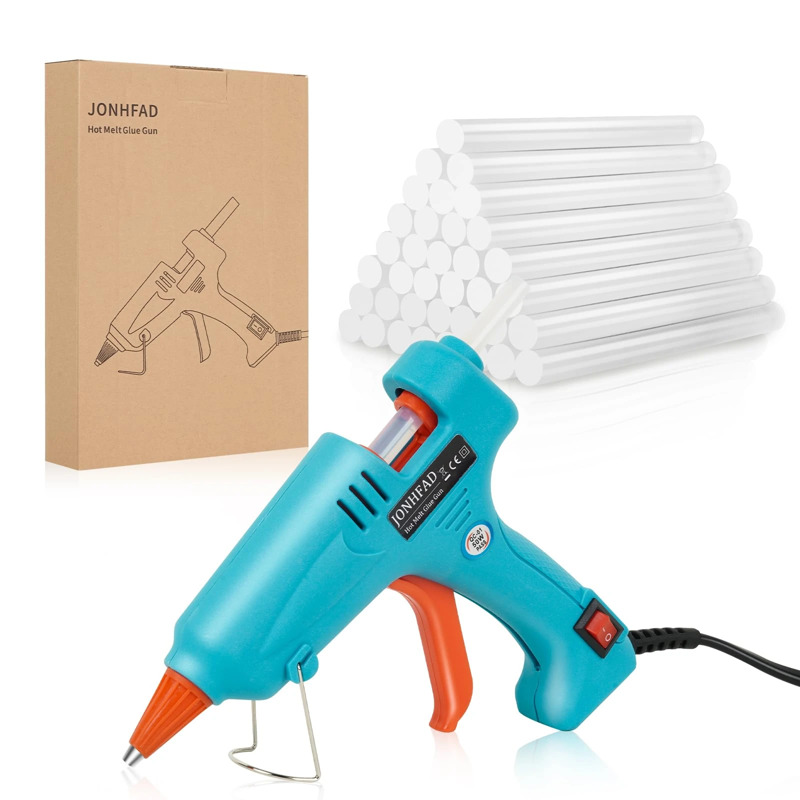 JONHFAD Hot Glue Gun 50W, Mini Hot Stick Glue Gun Kit with 60pcs Glue Sticks 7mm for Crafting, DIY, Art, Sealing, Home Repairs, Cards, and Glass (Baby Blue)