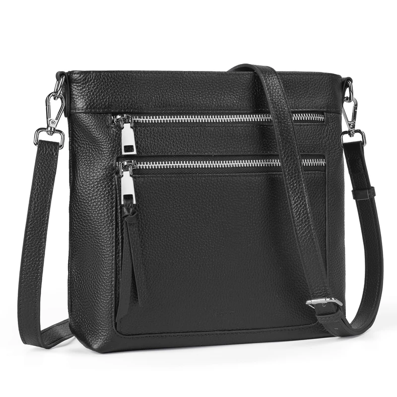 befen Genuine Leather Crossbody Bags for Women, Women's Lightweight Medium Crossbody Shoulder Purses Handbags, Black