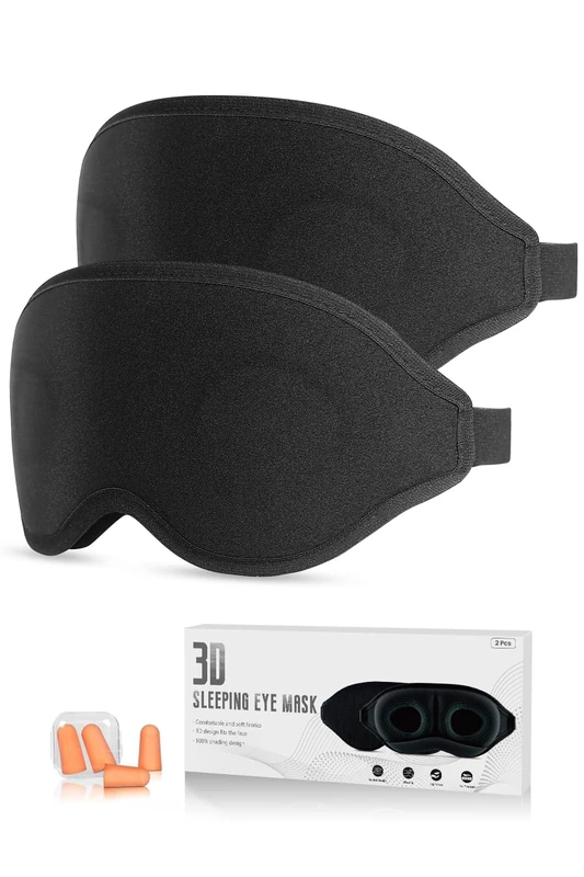 Eye Mask, 2 Pack of Super Soft and Comfortable 3D Sleep Eye Mask, 100% Blackout Sleep Aid Eye Masks for Sleeping with Adjustable Straps, Suitable for Travel and Meditation, Black