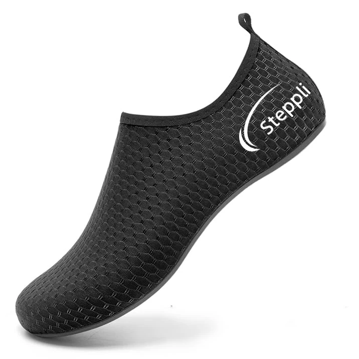 Steppli Water Shoes Beach Swim Pool Sea Surf Aqua Wet Weitsuit Non Slip Shoes for Men Women Black EU36/37=UK3/4