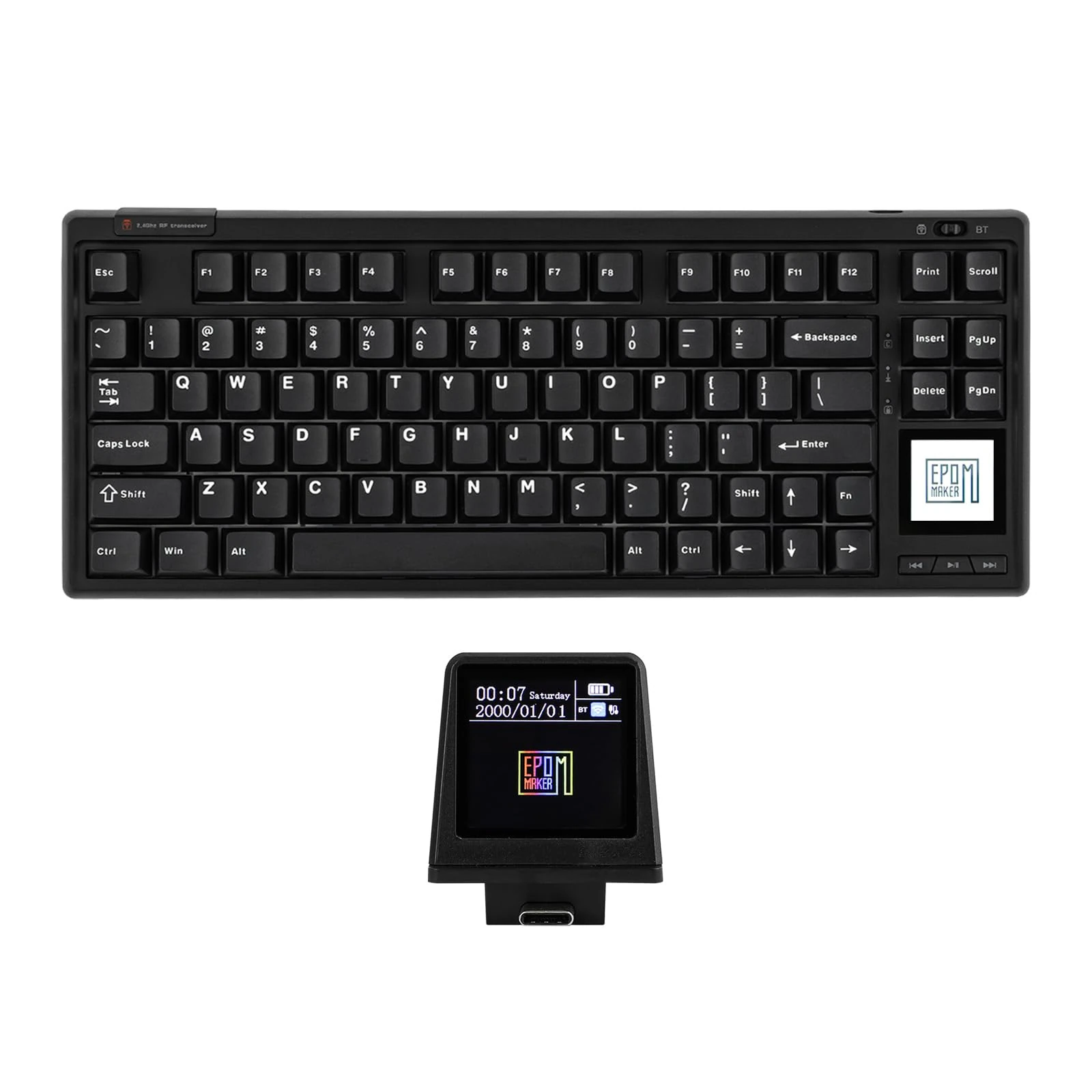 EPOMAKER RT80 Wireless Mechanical Keyboard, with Touch Screen and Mini Display, Wireless Gaming Keyboard, Hot-swap, Creamy Gasket, NKRO (Black, Wisteria Linear Switch)