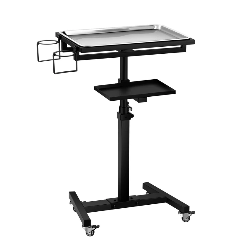 Poarmeey Stainless Steel Tattoo Tray with Wheels - Adjustable Height