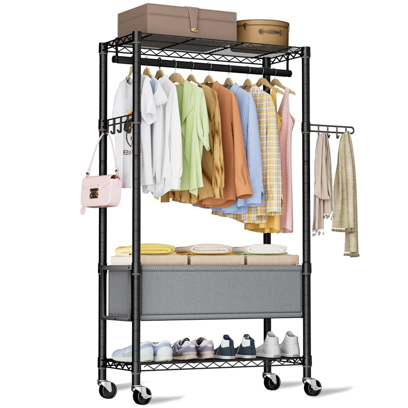Golpart Heavy Duty Rolling Clothes Rack with Drawers - Black - Image 1