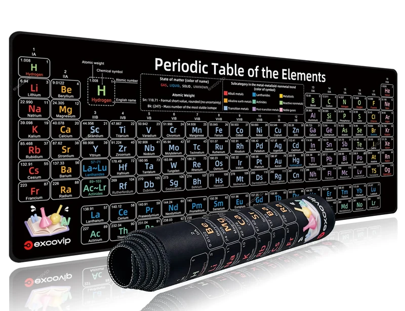 excovip Periodic Table of The Elements Black Mouse Pad, Gaming Mouse Pad Extended Computer Keyboard Mouse Mats Non-Slip Desk Mat for Office Home Gamer, 800x300mm 0308 - Image 1