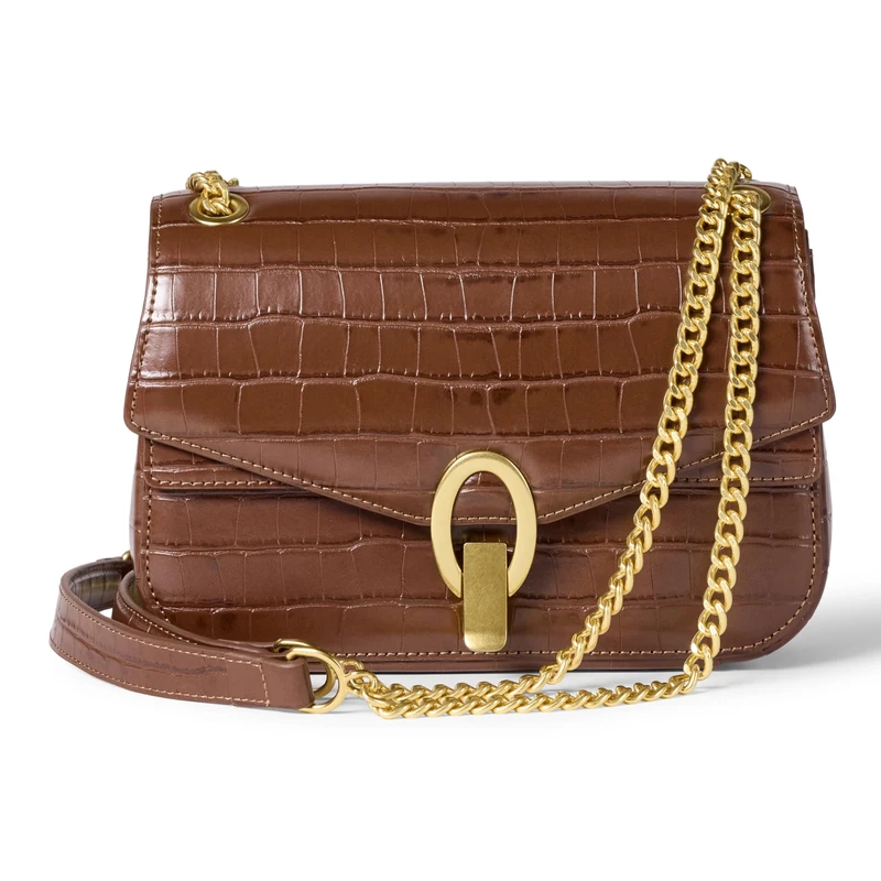 Amazon Essentials Chain Shoulder Bag, Brown Faux Crocodile