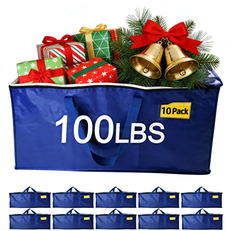 Demiwise 10 Pack Heavy Duty Moving Bags with Strong Zippers and Reinforced Handles, Extra Large Storage Totes for Packing & Moving Storing, Alternative to Moving Boxes for Space Saving-95L,Blue