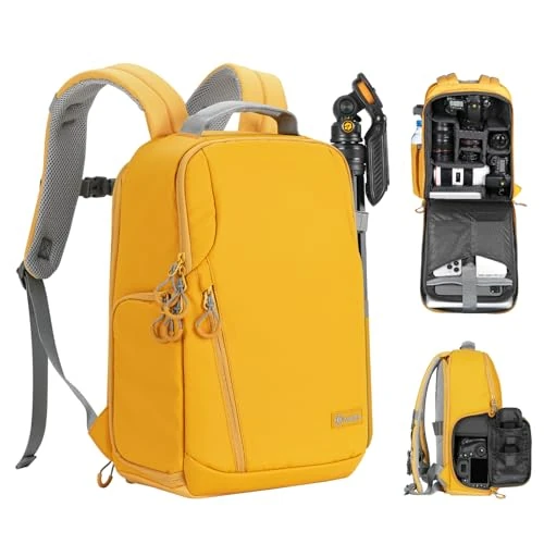 TARION Camera Backpack Photo Bag - DSLR SLR Backpack with 14'' Laptop Sleeve Raincover Waterproof DSLR Rucksack for Street Photography Citywalk Travel Backpack for Men Women Photographers TR-L Yellow