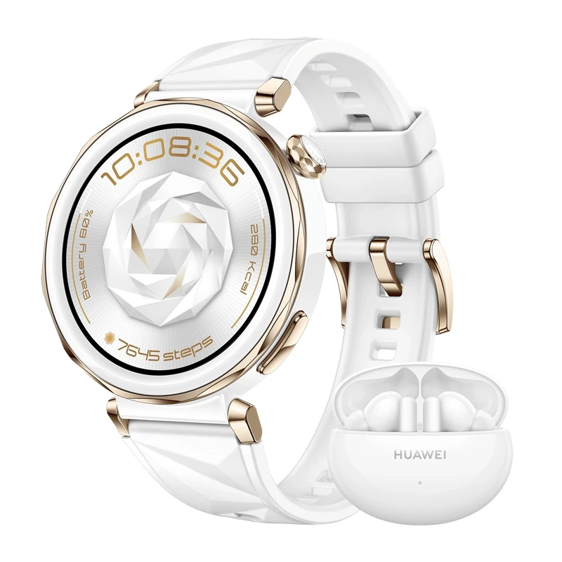 HUAWEI WATCH GT 5 Pro 42 mm Smartwatch, Sharp-Edged Design, Pro-level Sports Watch, Health Tracking, ECG monitoring, up to 7 Days Battery Life, GPS, Bluetooth call, iOS& Android +FreeBuds 5i, White