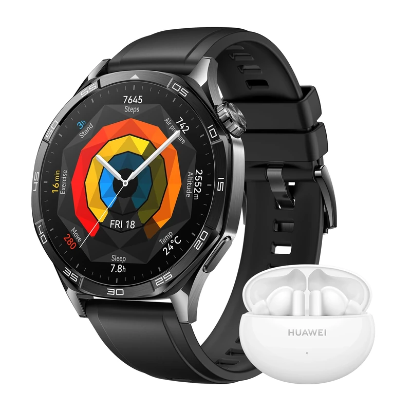 HUAWEI WATCH GT 5 46mm Smartwatch, All-new Running and Cycling Sports, Health Tracking, up to 14 Days Battery Life, Compatible with iOS and Android+FreeBuds 5i, Black