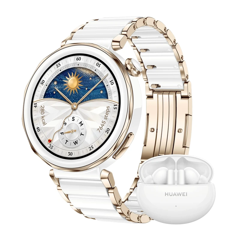 HUAWEI WATCH GT 5 Pro 42 mm Smartwatch, Sharp-Edged Design, Pro-level Sports Watch, Health Tracking, ECG monitoring, up to 7 Days Battery Life, GPS, Bluetooth call+FreeBuds 5i, White Ceramic