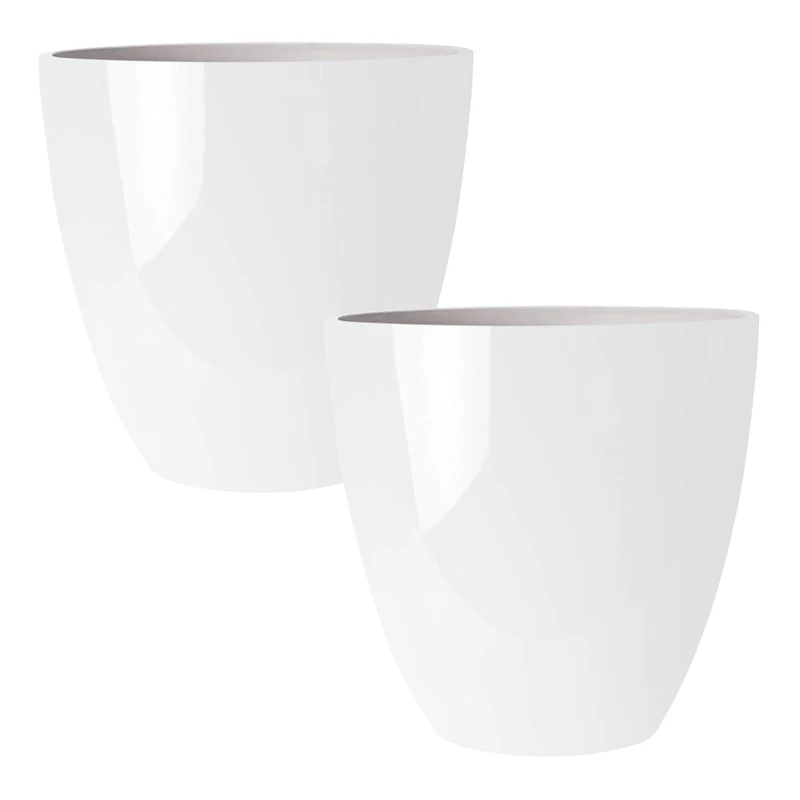 RUBBER BOND Plastic Plant Pots 2 Pack - Modern Indoor/Outdoor Planters for Home Decor - Weather-Resistant Large Flower Pots - Lightweight 12 Inches Tall Planters