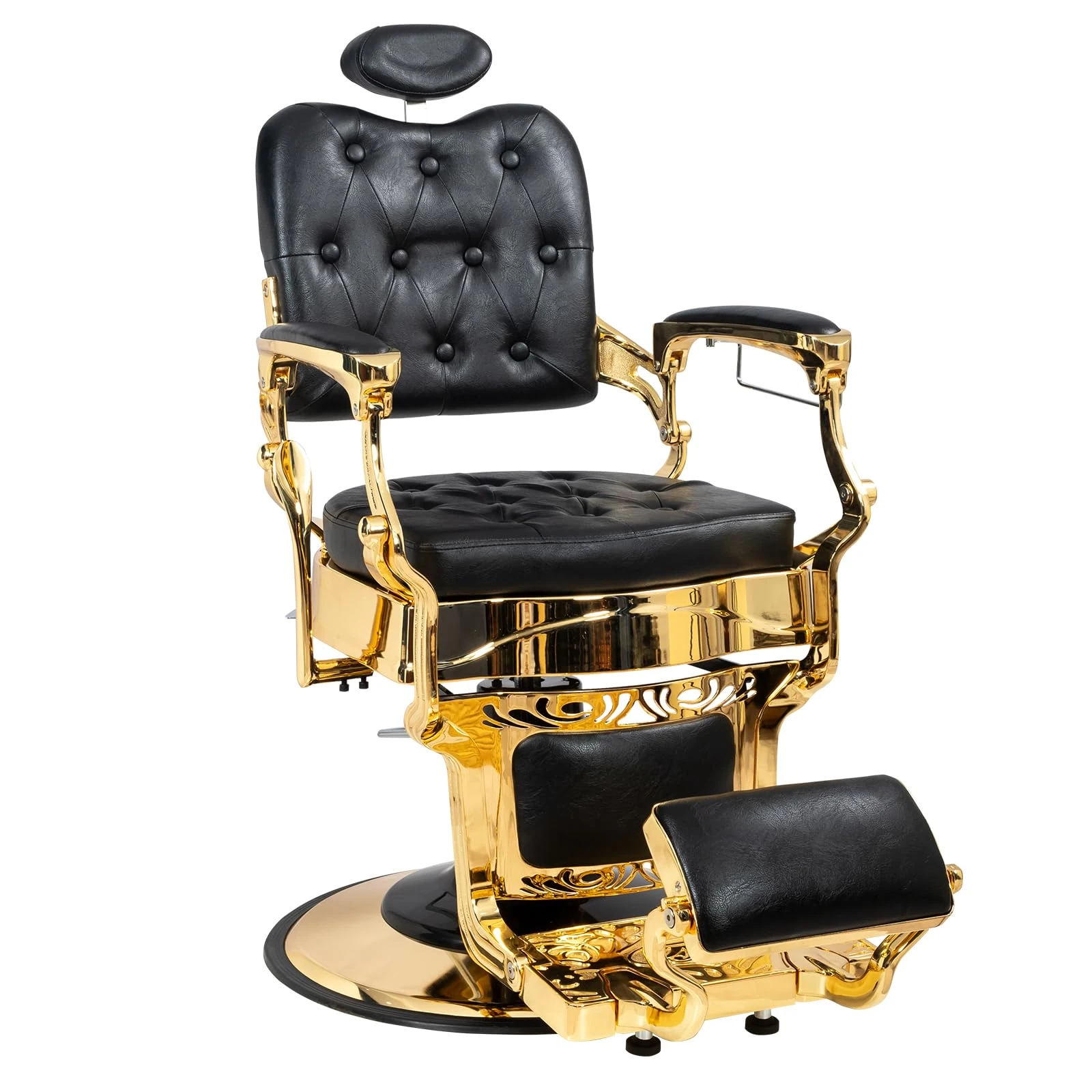 Winado Heavy Duty Vintage Recline Barber Chair Hydraulic with Headrest, Supports up to 700lbs & 360° Rotatable, Professional Salon Beauty Spa Shampoo Equipment (Gold - Square Backrest)