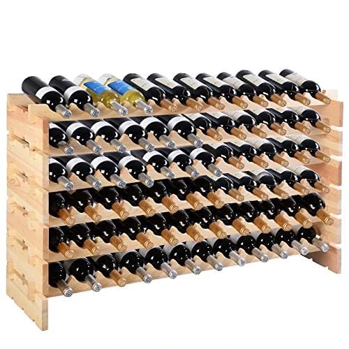 FANTASK Wooden Wine Rack, Stackable Wine Stand with 6 Levels for 72 Bottles, Bottle Rack Bottle Stand
