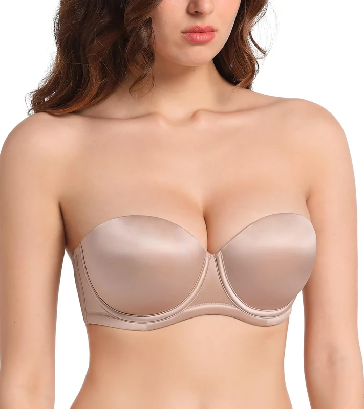 Lemorosy Women's Push Up Strapless Bra Thick Padded Underwire Multiway Convertible Add a Cup(Beige,32A)
