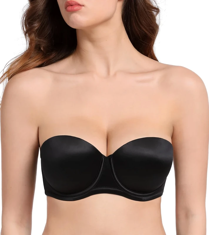 Lemorosy Women's Push Up Strapless Bra Thick Padded Underwire Multiway Convertible Add a Cup(Black,40C)