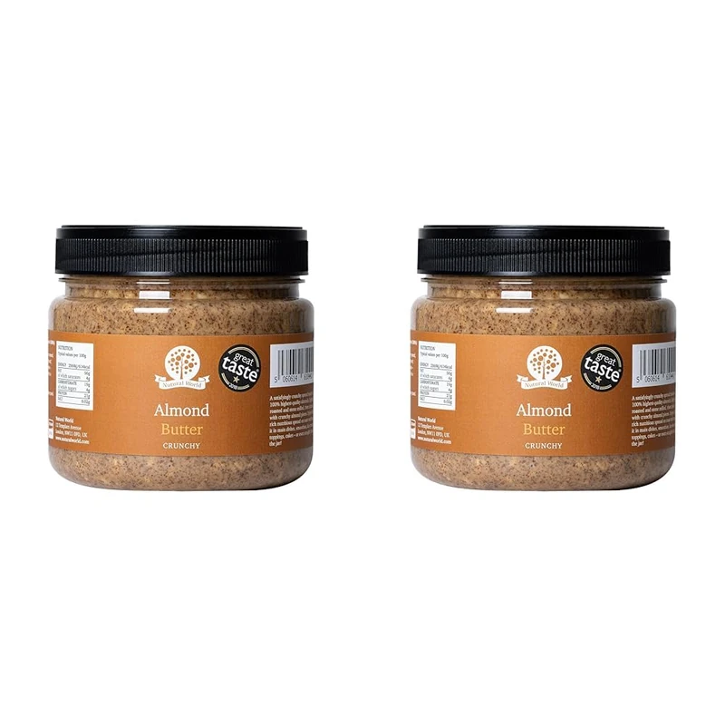 Nutural World - Crunchy Almond Nut Butter (1kg) Great Taste Award Winner - 100% Pure - single ingredient *** New Packaging *** (Pack of 2)