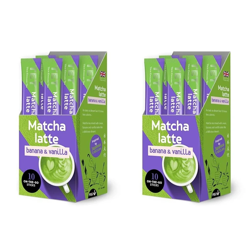 TET Matcha Latte Banana & Vanilla, green tea based drink, White, 100g (Pack of 2) - Image 1