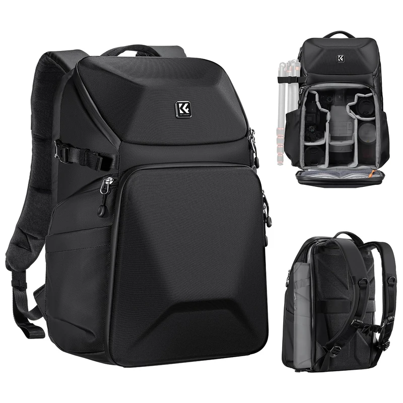 K&F CONCEPT Camera Backpack, DSLR/SLR/Mirrorless 20 L Photography Camera Bag 15-16 inch Waterproof Hardshell Case with Tripod Holder&Laptop for Canon/Nikon/Sony Camera and Accessories