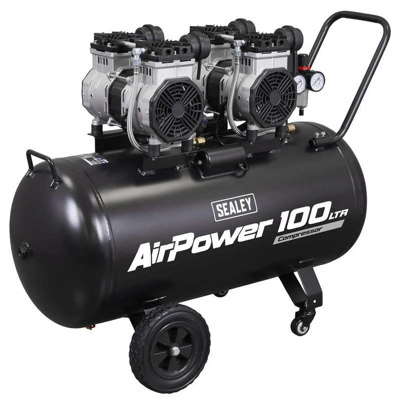 Sealey Oil Free Low Noise Direct Drive Air Compressor, 100L, 2 x 2hp, 19.7cfm, 116psi, 3kW - SAC10001S