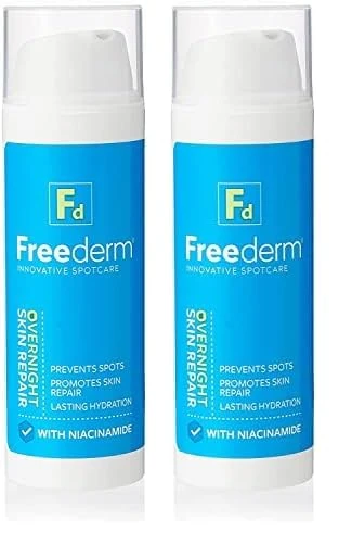 FREEDERM Overnight Skin Repair for Spot Prone Skin, Visibly Reduces Spots and Redness, With Niacinamide and Vitamin B3, Clear, 50 ml (Pack of 2)