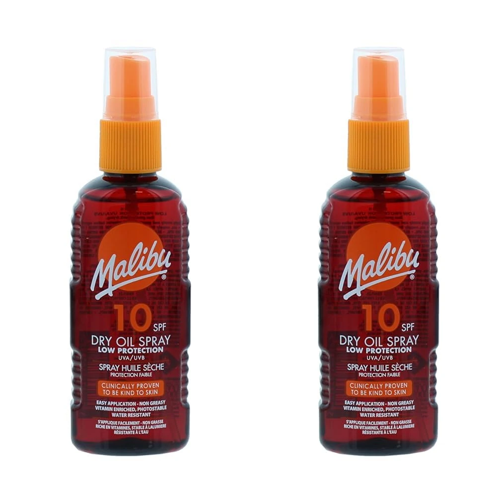 Malibu Sun SPF 10 Non-Greasy Dry Oil Spray for Tanning, Low Protection, Water Resistant, 100ml (Pack of 2)