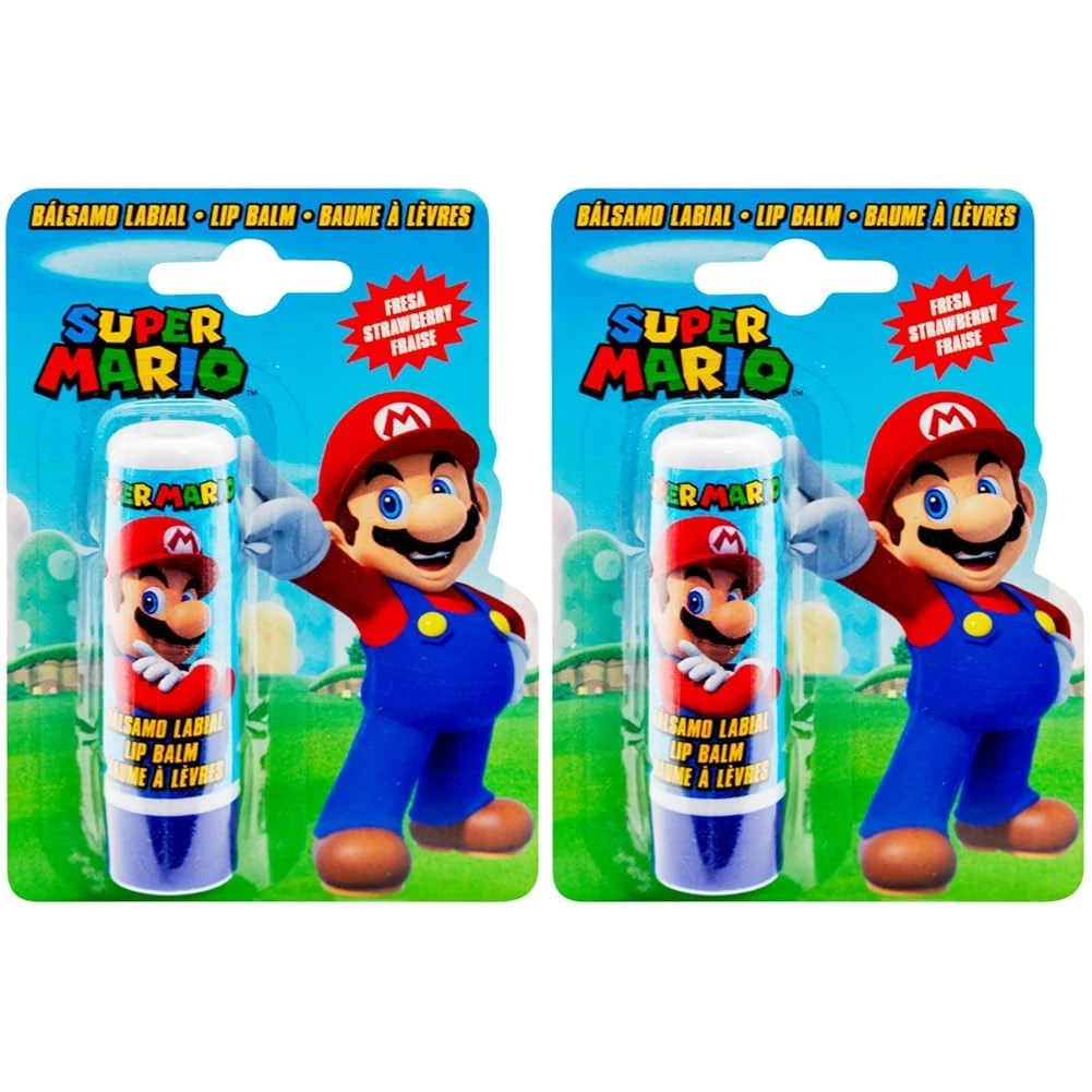 Super Mario Strawberry Flavour Kids Lip Balm with Moisturising, Hydrating and Nourishing Formula for Boys and Girls, 4g (Pack of 2)
