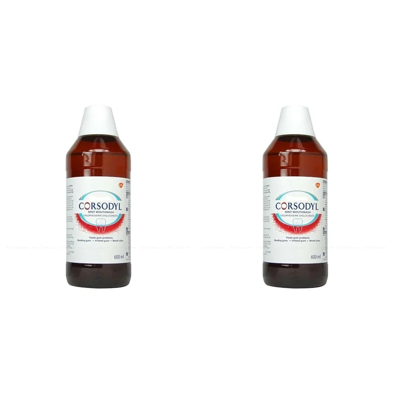 Corsodyl Mint Flavour Mouthwash, Specially Designed Benefits for Stop and Prevent Bleeding Gums, Irritated Gums, Mouth Ulcers, 600ml (Pack of 2)