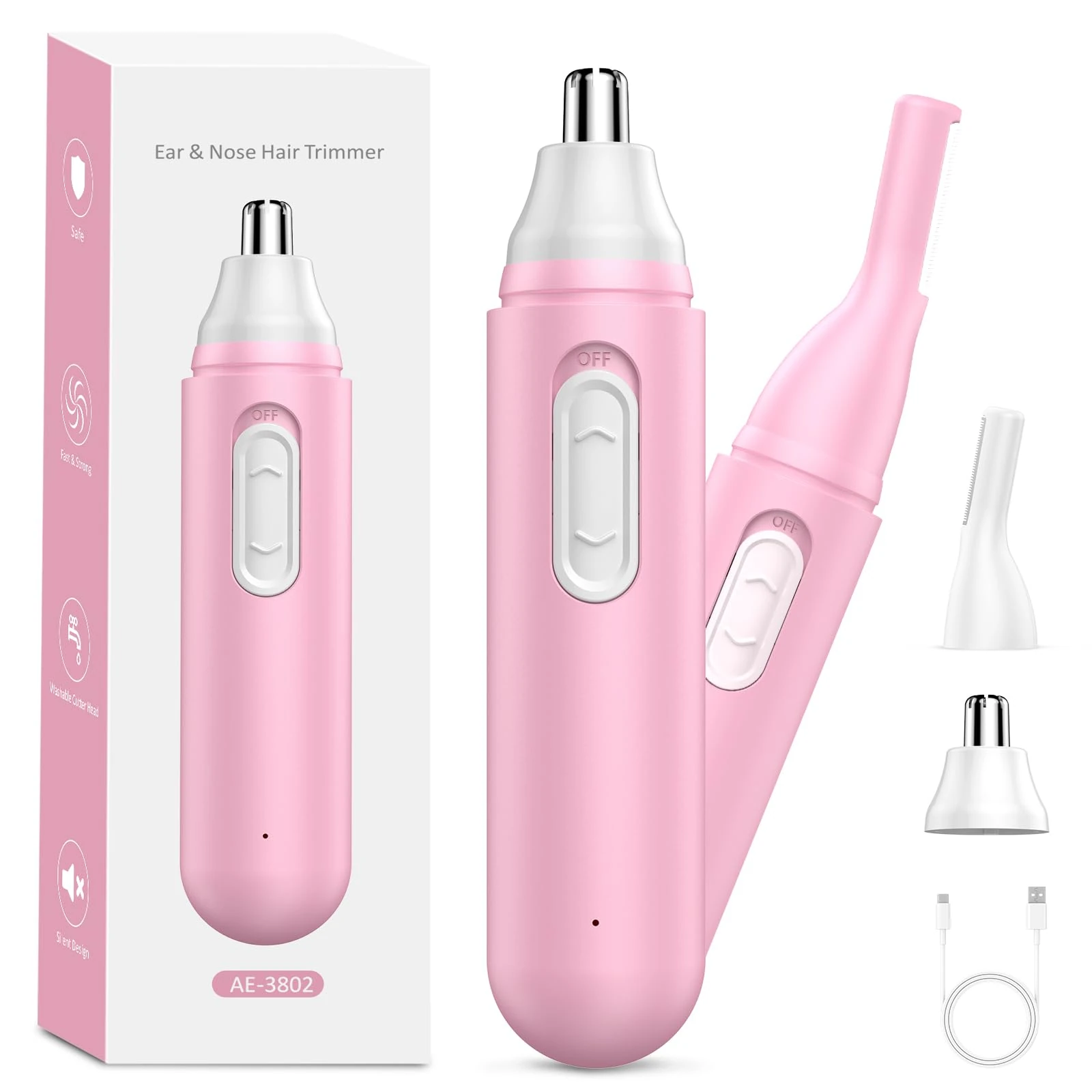 Nose Hair Trimmer for Women Rechargeable: 2024 Upgrade Nose Trimmer Ladies Painless Dual Edge Blades IPX7 Waterproof Eyebrow & Facial Hair Trimmer for Women, Easy Cleansing, Pink