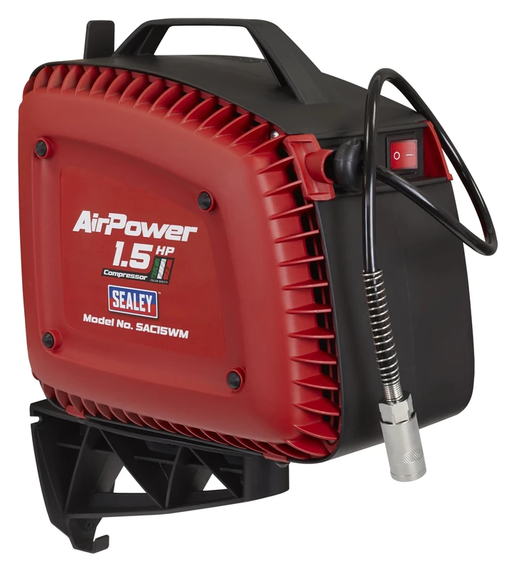 Sealey Wall Mounting Direct Drive Oil Free Air Compressor with Retractable Hose Reel, 1.5hp, 8 Bar, 160l/min, 7mtr - SAC15WM