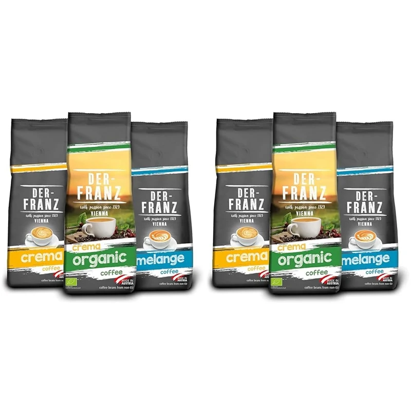 Der-Franz Coffee Pack, 3 x 500g, Crema, Melange, Crema Organic, Ground, Medium Roast, Vegan, Caffeinated, Pack of 2