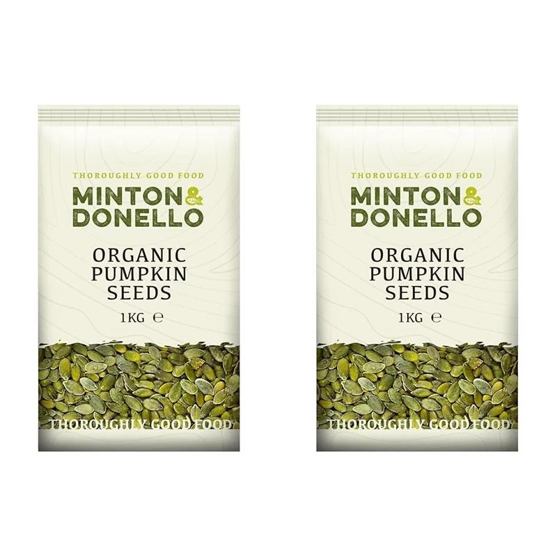 Minton & Donello - Premium Organic Pumpkin Seeds, Raw, Nutrient-Rich, Vegan Friendly, 1kg (Pack of 2)