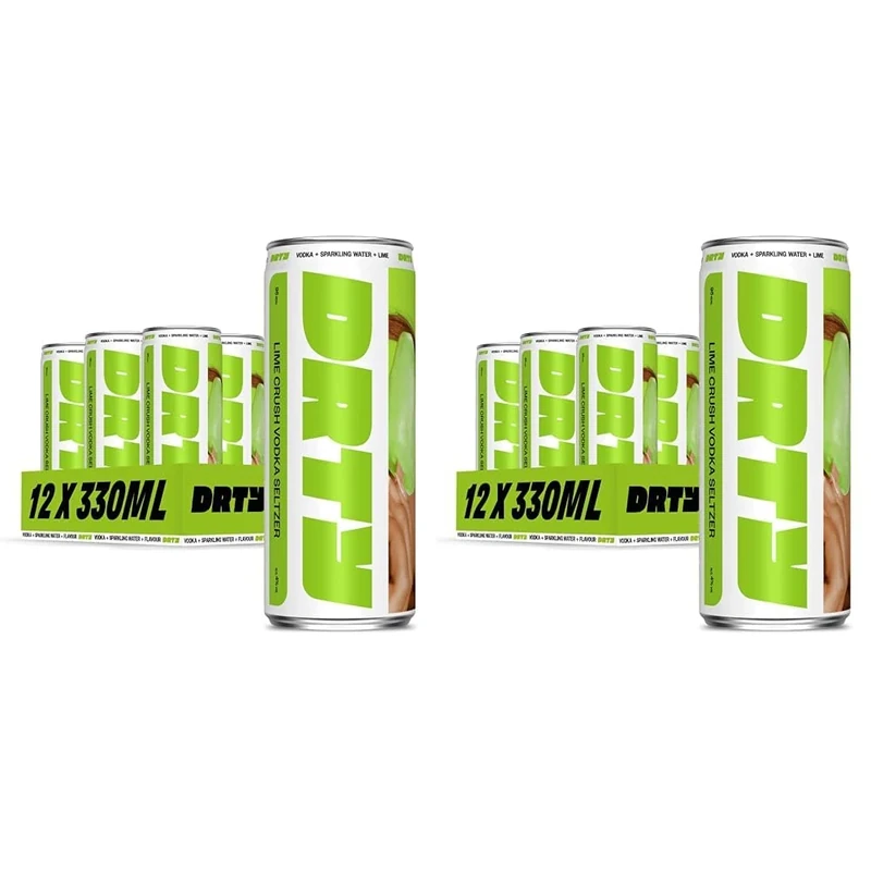 DRTY Vodka Seltzer | Lime Crush | Vodka + Sparkling Water + Lime Crush flavour | 95 kcal | 4% ABV | 12 x 330ml Can Pack (Pack of 2)