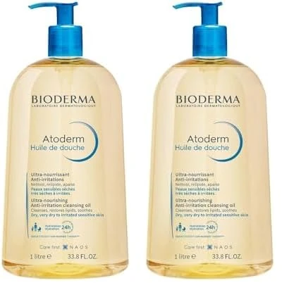 Bioderma Atoderm Shower Oil - Cleansing Oil Body Wash for Very Dry to Eczema-Prone Skin, Shower Oil to Nourish, Soothe & Restore Sensitive Skin, Soap Free - 1L (Pack of 2)