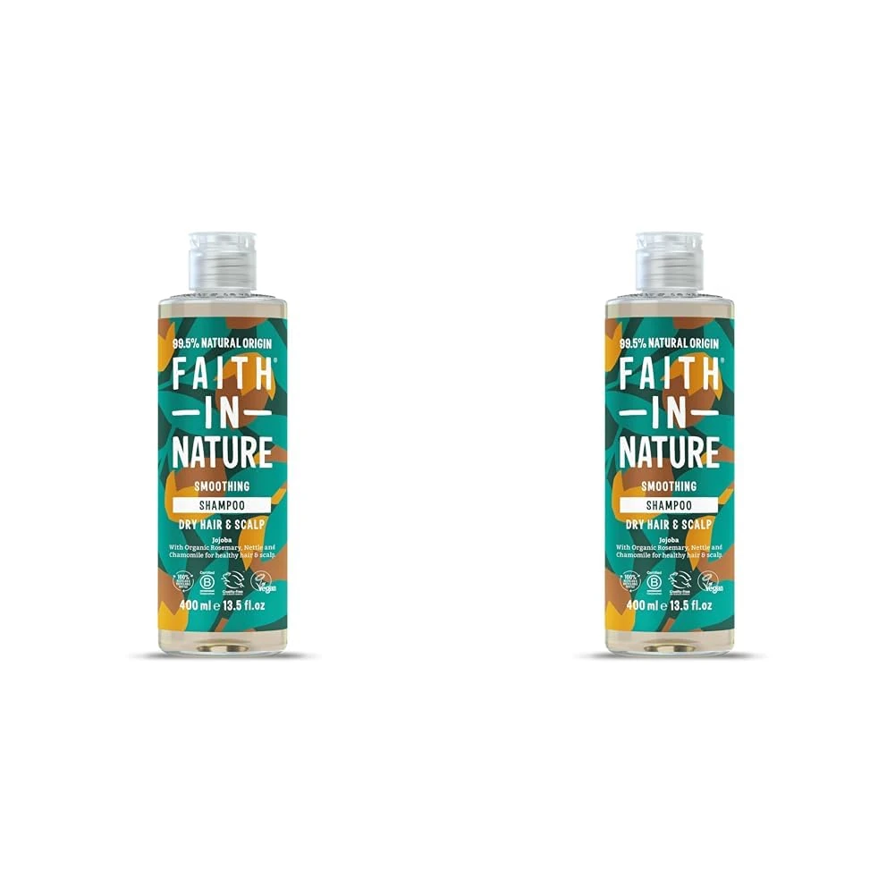 Faith In Nature Natural Jojoba Shampoo, Smoothing for Dry Hair & Scalp, Vegan & Cruelty Free, No SLS, Silicones or Parabens, 400ml (Pack of 2)