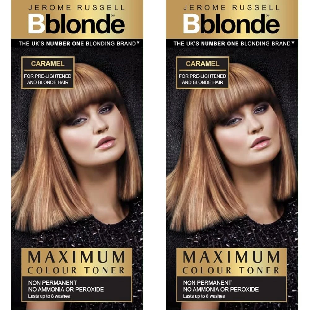 Jerome Russell Bblonde Caramel Maximum Blonde Toner – Non-Permanent Hair Toner for Pre-Lightened & Blonde Hair Colour, Hair Dye with No Ammonia or Peroxide, Lasts 8 Washes, 75ml (Pack of 2)